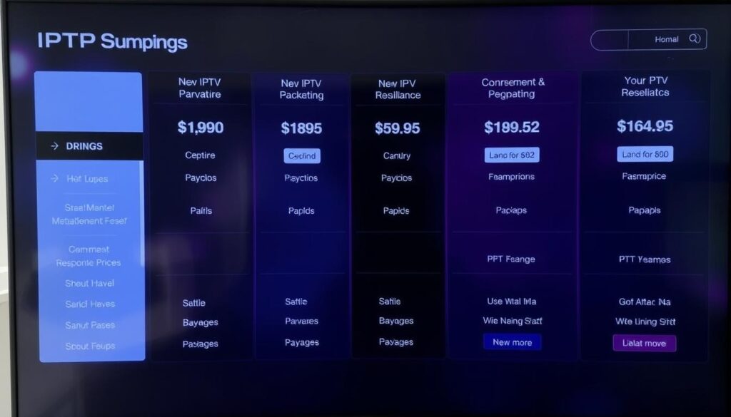 Ein Bild eines IPTV Reseller Panels mit verschiedenen Preismodellen und Paketen