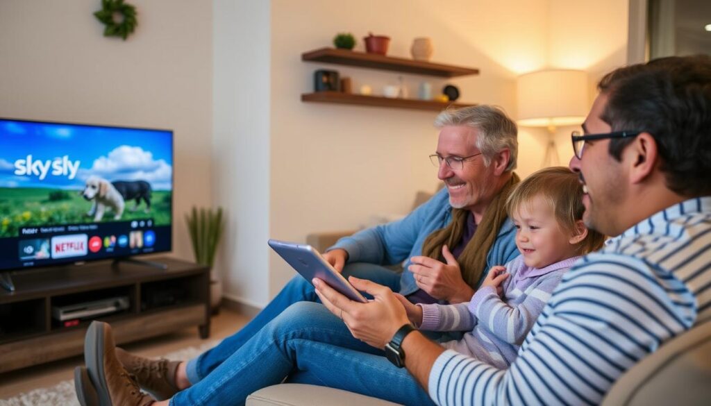 Eine Familie schaut Sky auf verschiedenen Geräten