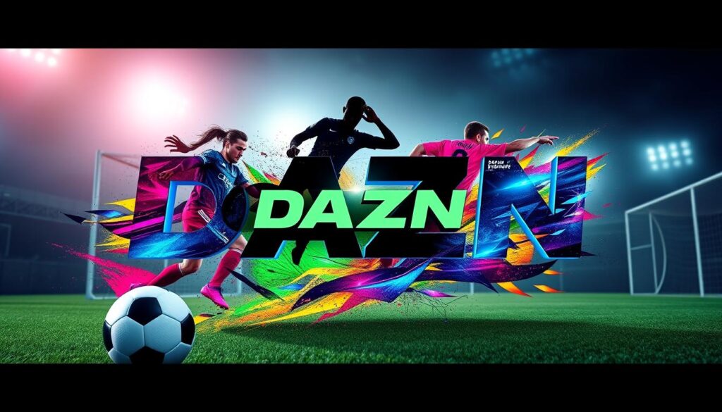 Ein Bild von DAZN-Logo mit Fußball-Elementen