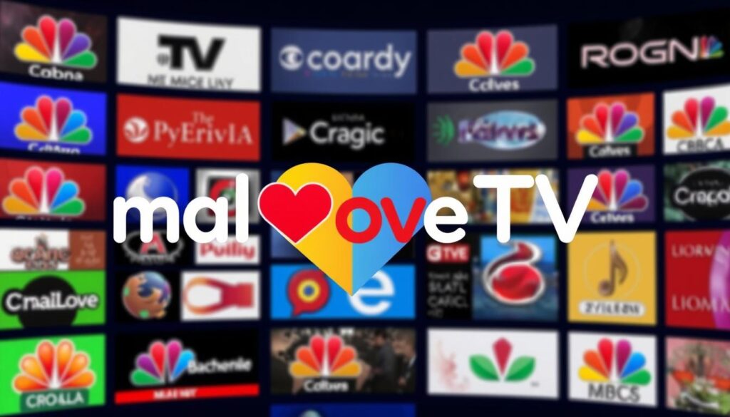 Ein Bild von Prime Salto TV Logo mit verschiedenen Fernsehkanälen im Hintergrund.