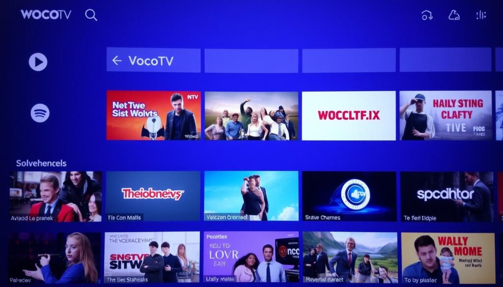 Ein Bild von VocoTV mit einer Vielzahl von Kanälen und Inhalten.