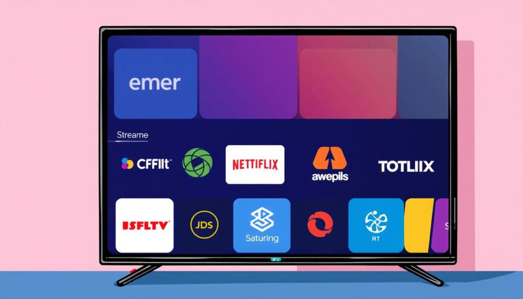 Ein Bild von einem Fernsehgerät mit verschiedenen Streaming-Diensten auf dem Bildschirm