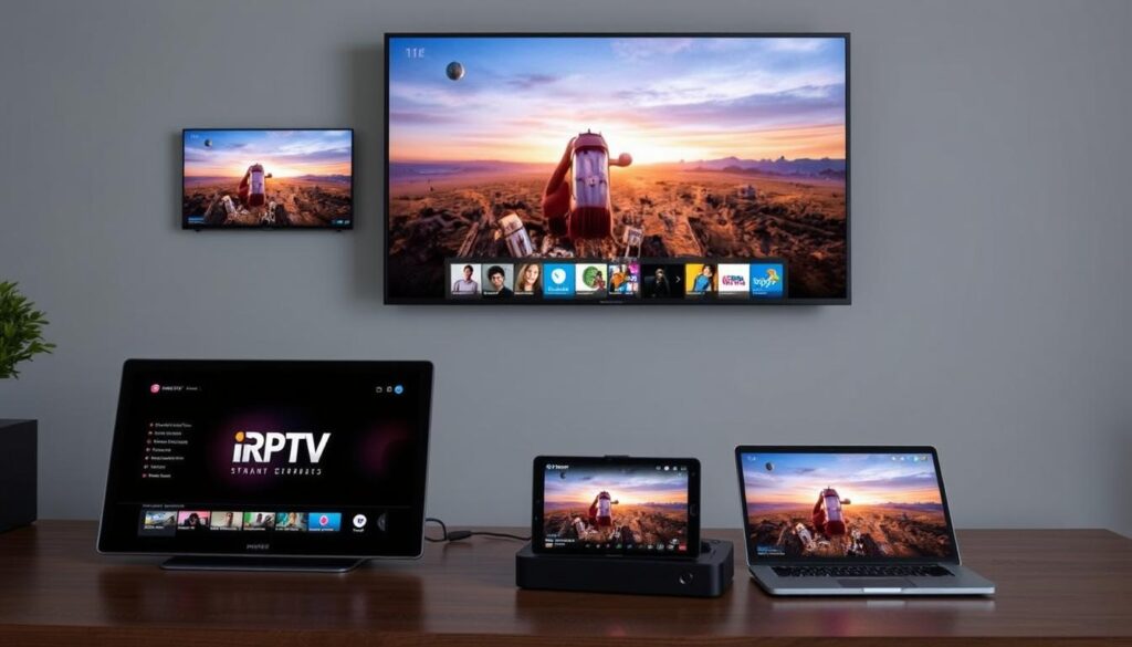 Ein Bild von mehreren Geräten, die gleichzeitig IPTV streamen