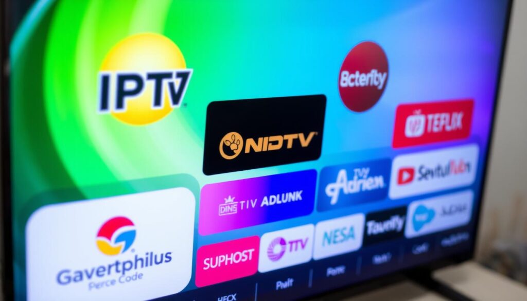 Ein Bild von verschiedenen IPTV-Anbietern auf einem Bildschirm