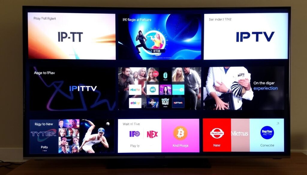 Generiere ein Bild von einem Fernsehbildschirm mit verschiedenen IPTV-Playern