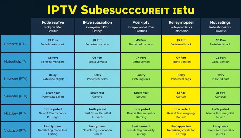 Generieren Sie ein Bild, das verschiedene IPTV-Abonnement-Optionen vergleicht
