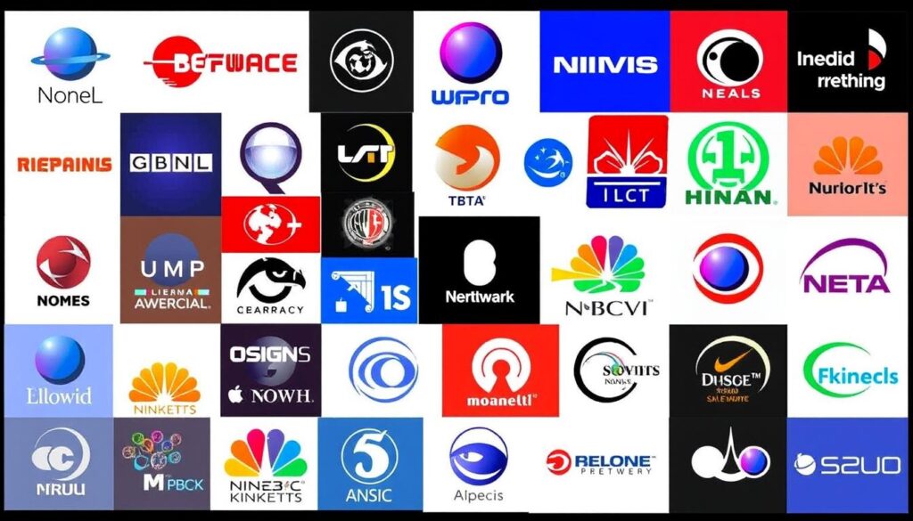 Image: Eine collage von verschiedenen internationalen Sendern und ihren Logos