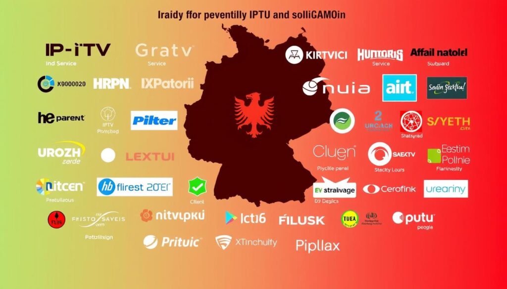 Image generation prompt: Ein Bild von verschiedenen IPTV Shqip Anbietern in Deutschland