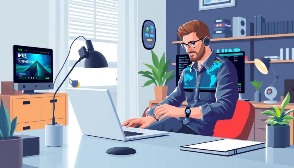 Image of a person setting up an IPTV reseller business on a computer