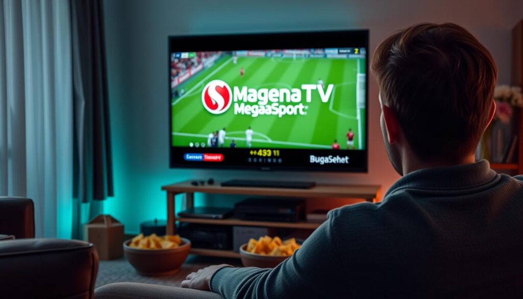 Image of a person watching Bundesliga on TV with MagentaTV MegaSport