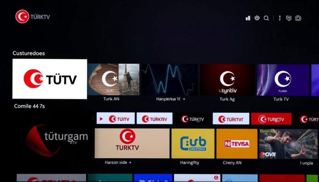 TürkTV Pro App-Interface auf Fire TV mit türkischen Sendern