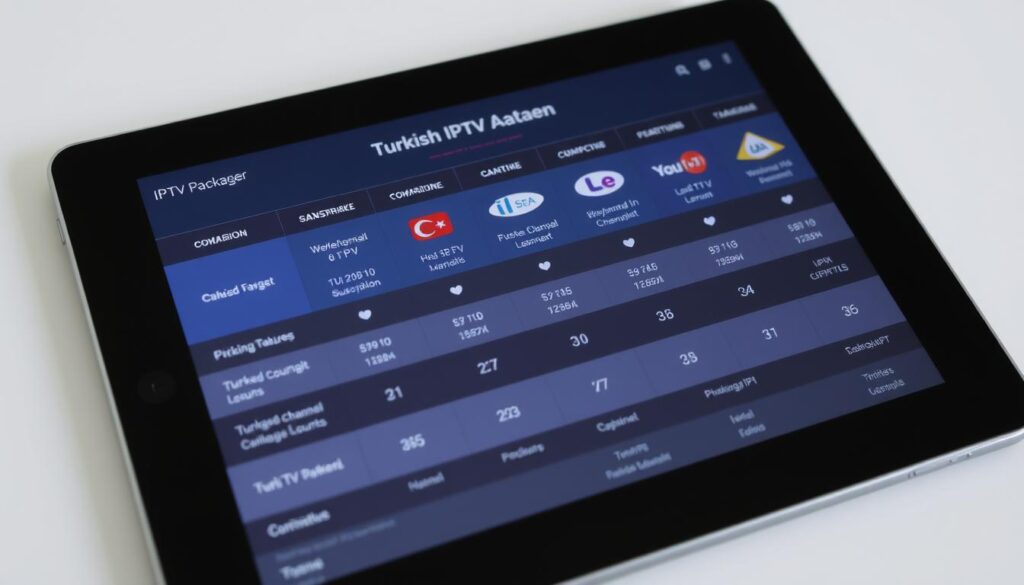 Verschiedene türkische IPTV-Pakete im Vergleich auf einem Tablet